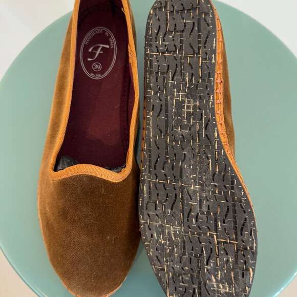 NEW Flabelus Velvet Slipper - Elinor Brown with Brown Piping Size 8 - Picture 8 of 9